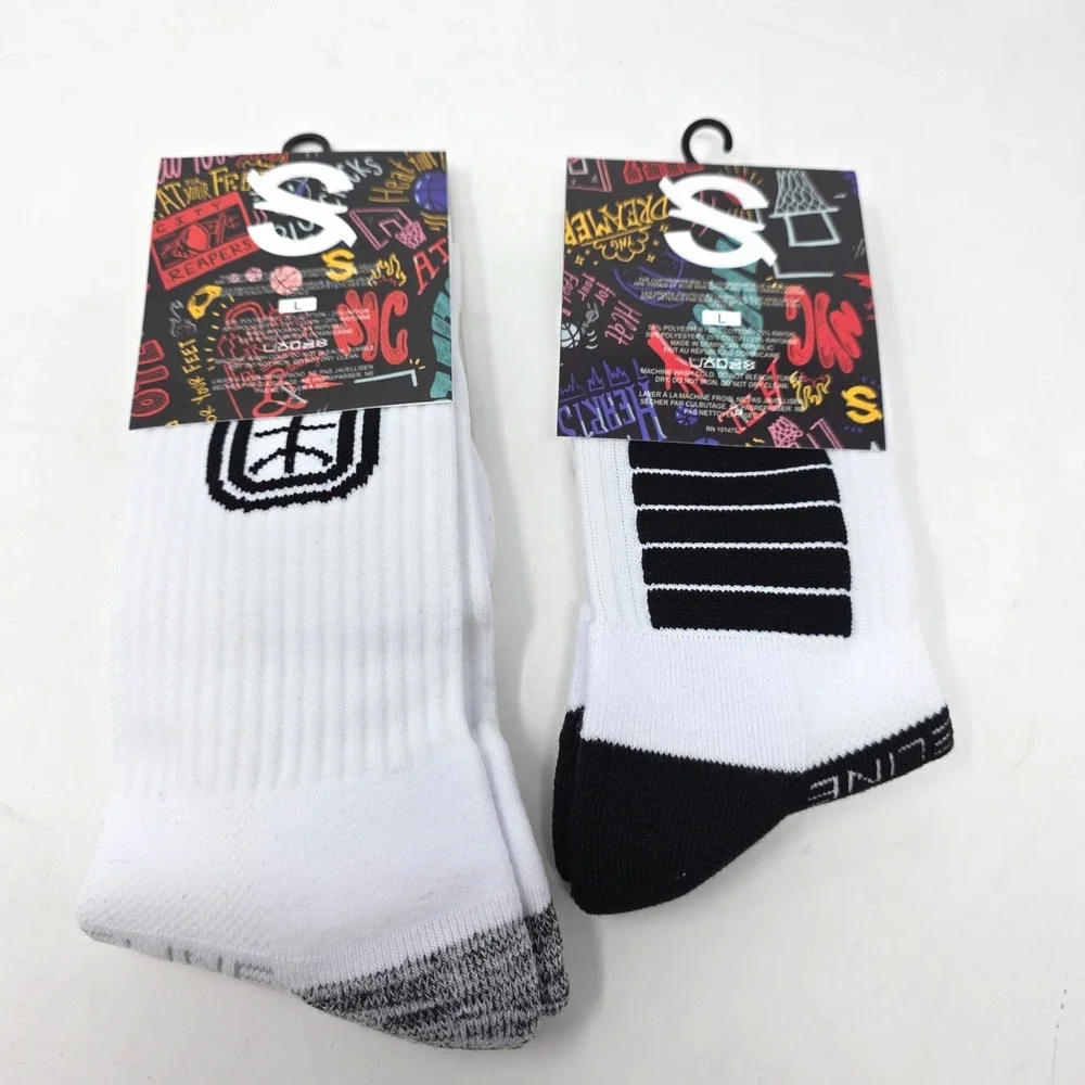 Strideline Overtime Elite Jelly Fam White Basketball Socks Lot 2 Crew Mid L NWT